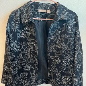 Kim Rogers Black and White Linen Blazer with embroidery. Size 14P